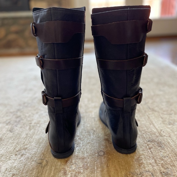 New OTBT Oiled Leather Buckled Moto Boots, black and brown size 6 - Picture 9 of 11